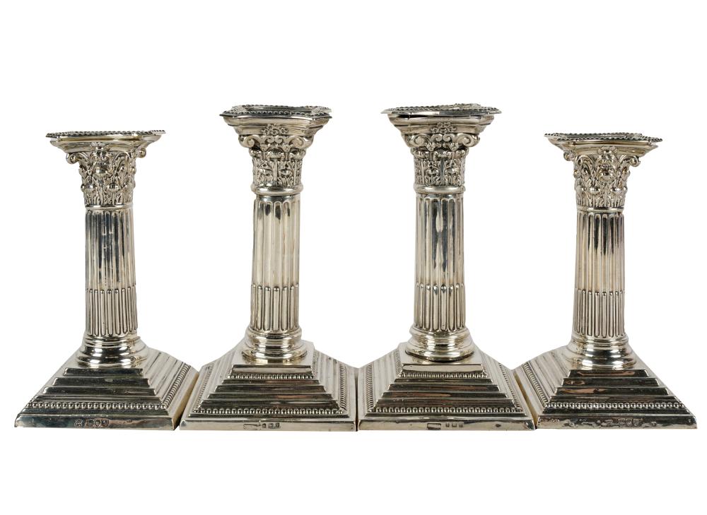 Appraisal: TWO PAIRS OF ENGLISH STERLING COLUMNAR CANDLESTICKSthe first pair illegible