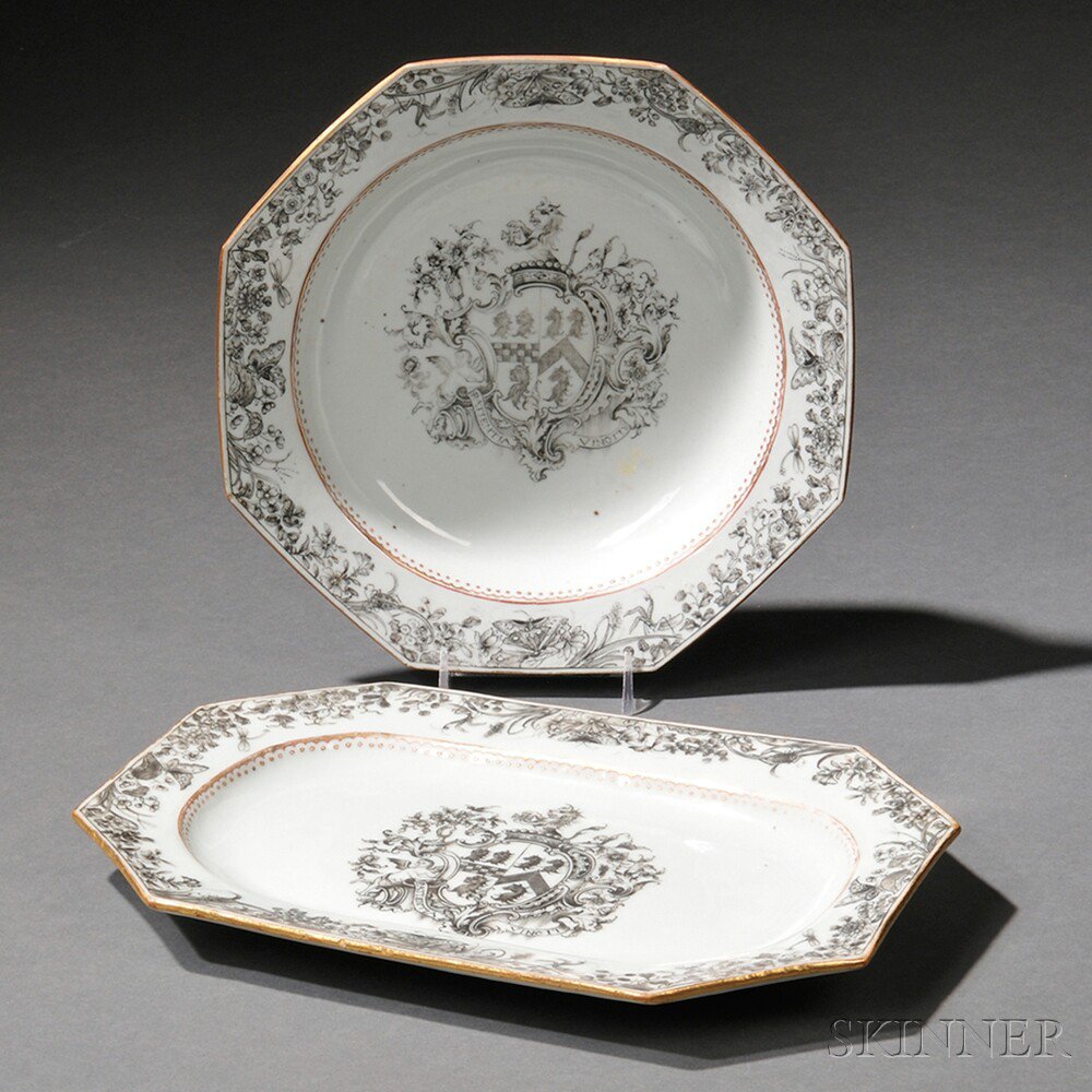 Appraisal: Armorial Porcelain Platter and Plate China late th century the