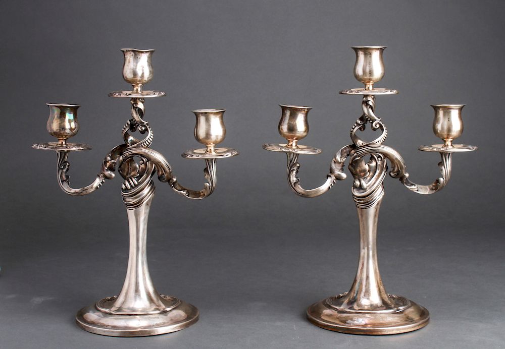 Appraisal: Baroque Style Russian Silver Pair of Candelabra Baroque style Nichols