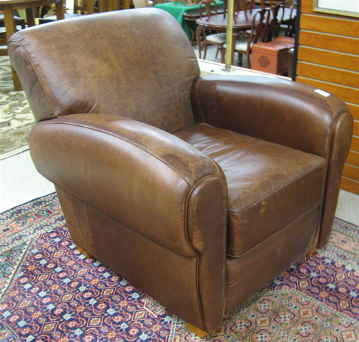 Appraisal: BROWN LEATHER EASY CHAIR The Elite Leather Furniture Co High