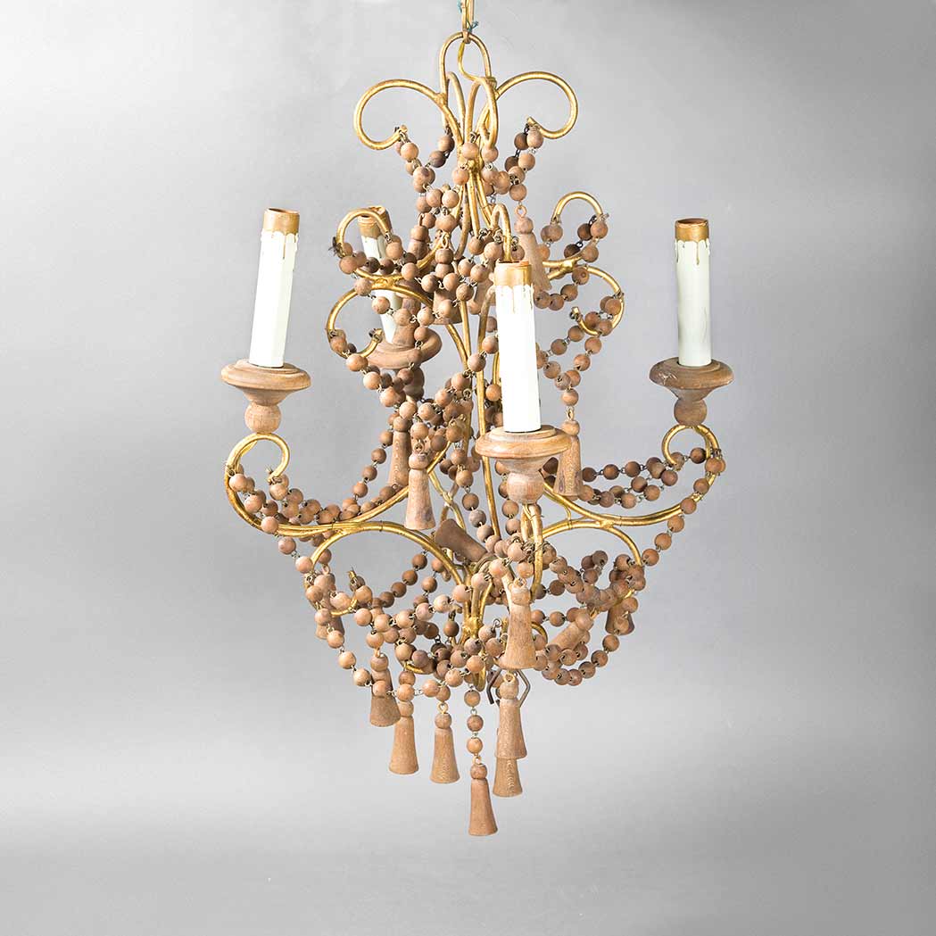 Appraisal: North African Style Gilt-Metal and Wood Bead Four-Light Chandelier Height