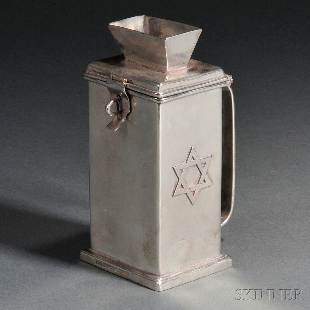 Appraisal: Polish Silver Tzedakah Box early th century marked and WERTHEIMiSEGAT