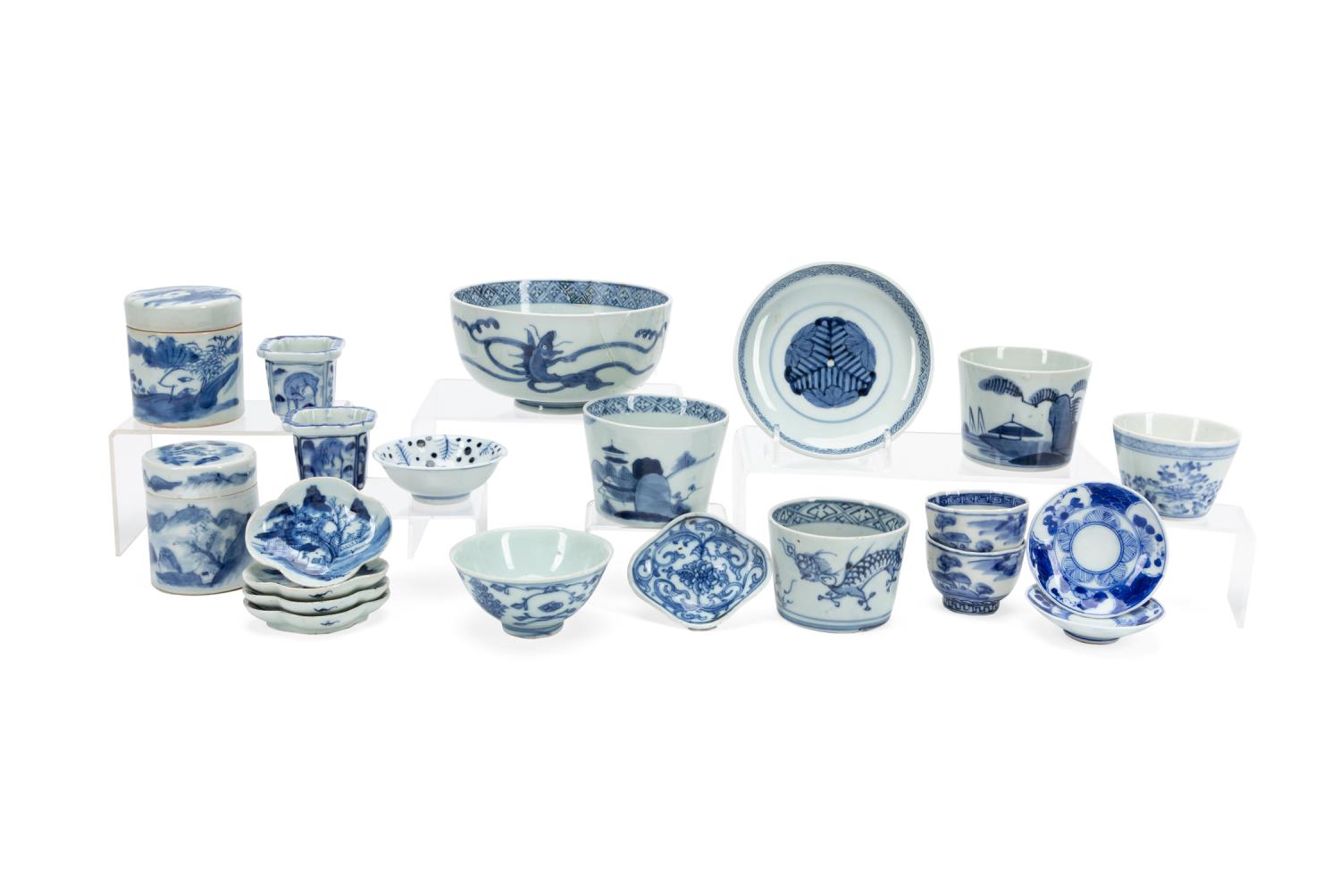 Appraisal: PCS ASIAN BLUE AND WHITE TABLE ARTICLES Twenty-one Asian blue