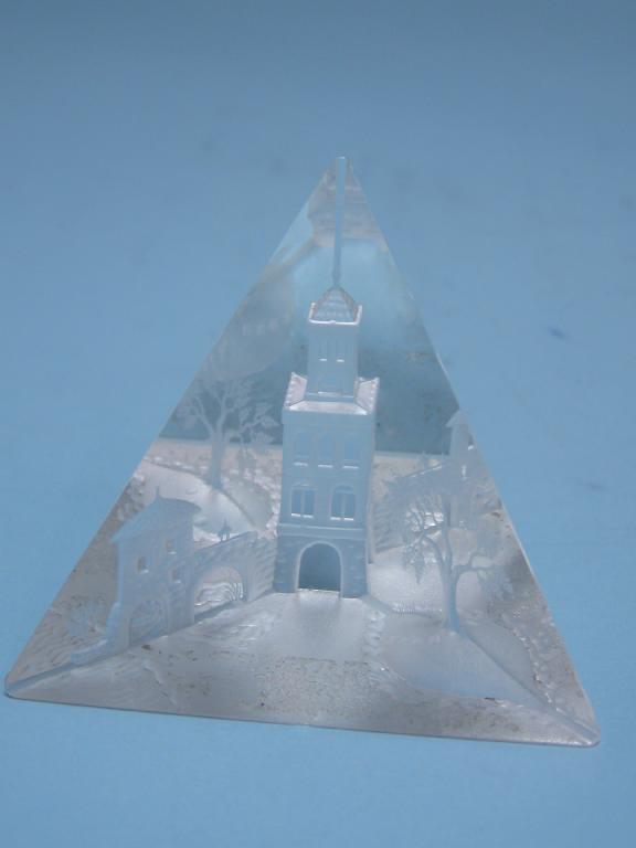 Appraisal: A small Baccarat style glass Prism etched with a tower