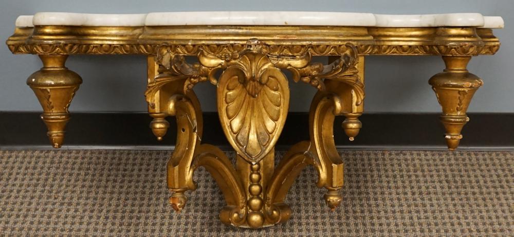 Appraisal: VICTORIAN GILT WOOD AND MARBLE TOP WALL SHELFVictorian Gilt Wood