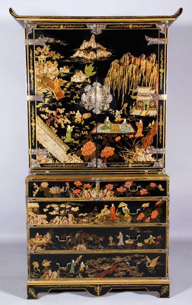 Appraisal: - Chinoiserie Decorated Cabinet Chinoiserie decorated cabinet chest h x