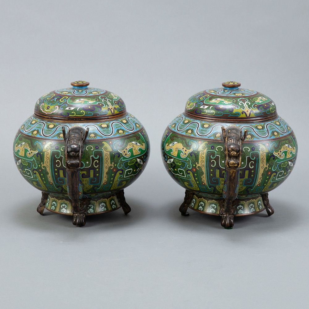 Appraisal: Pr th c Chinese Cloisonne Covered Bowls Pair of th