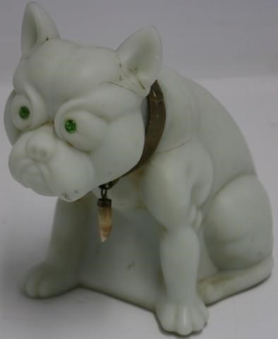 Appraisal: EARLY TH C HEAVY MOLDED GLASS BULL DOG WITHBRASS COLLAR