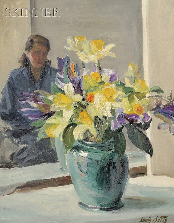 Appraisal: Louis Betts American - Still Life with Daffodils and Figure