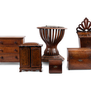 Appraisal: An English Burlwood Jewelry Box a Diminutive Chest and Other