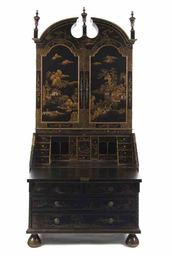 Appraisal: A Continental Gilt and Lacquered Secretaire in two parts the