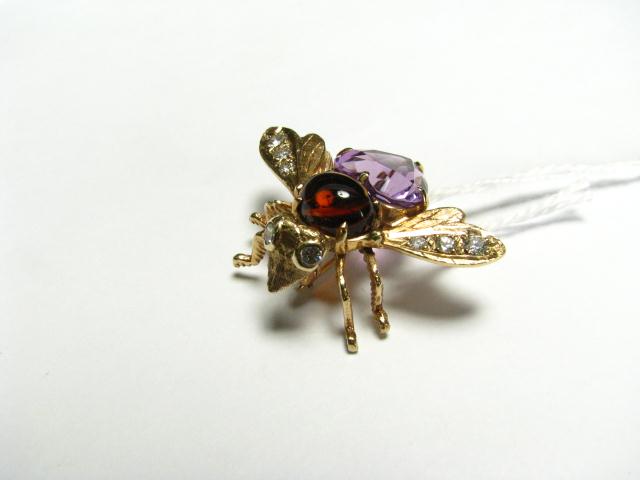 Appraisal: K yellow gold beetle pin with diamond amethyst and garnet