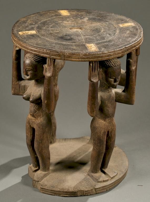 Appraisal: Four figure caryatid stool th century A stool with two