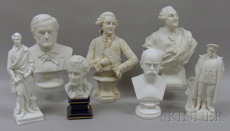 Appraisal: Seven Parian and Bisque Historical Busts and Figures including Mozart