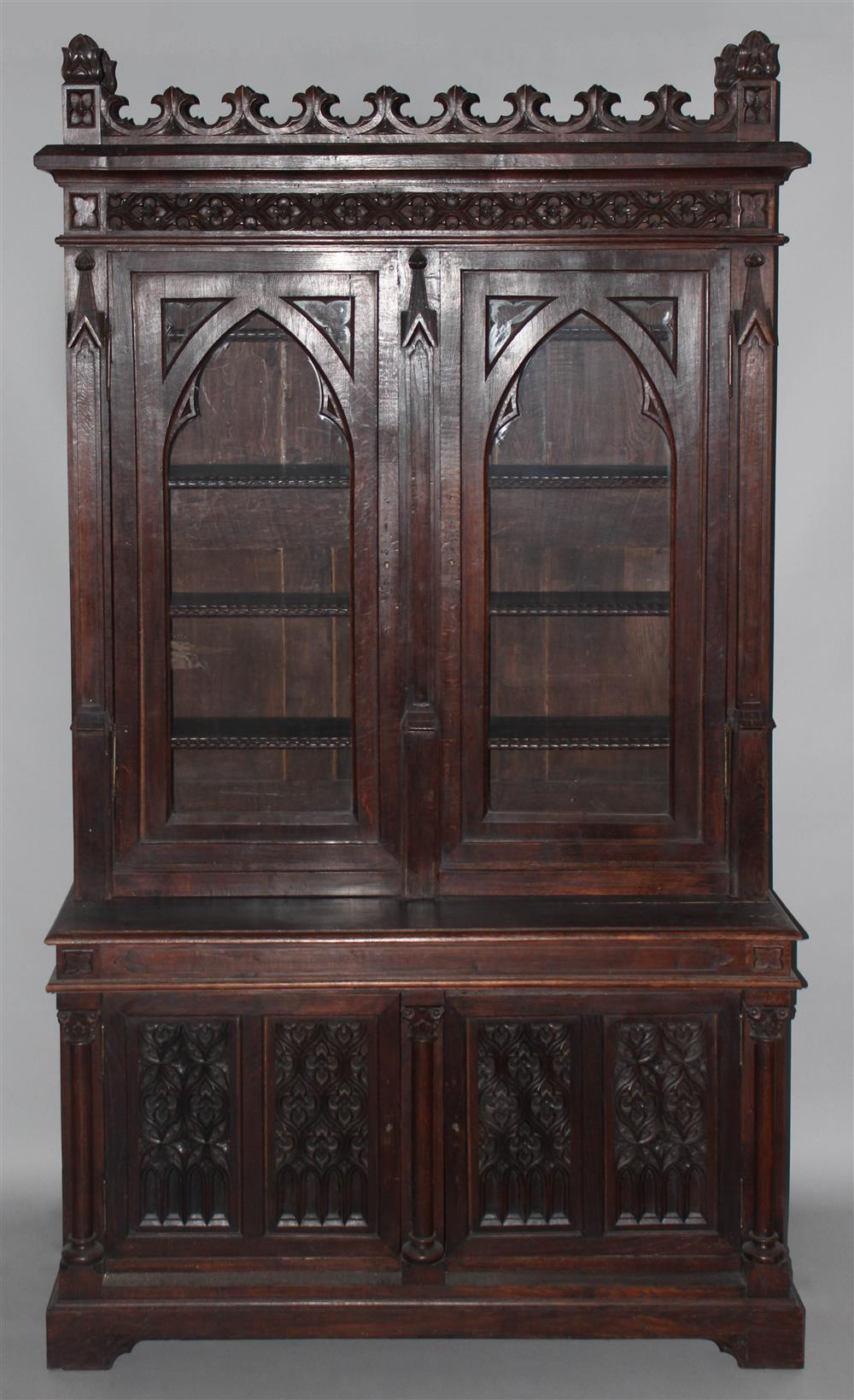 Appraisal: GOTHIC REVIVAL OAK LIBRARY CABINET late th early th Century