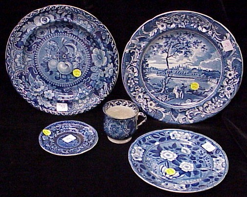 Appraisal: Five pieces deep blue th C transferware Joseph Stubbs Staffordshire