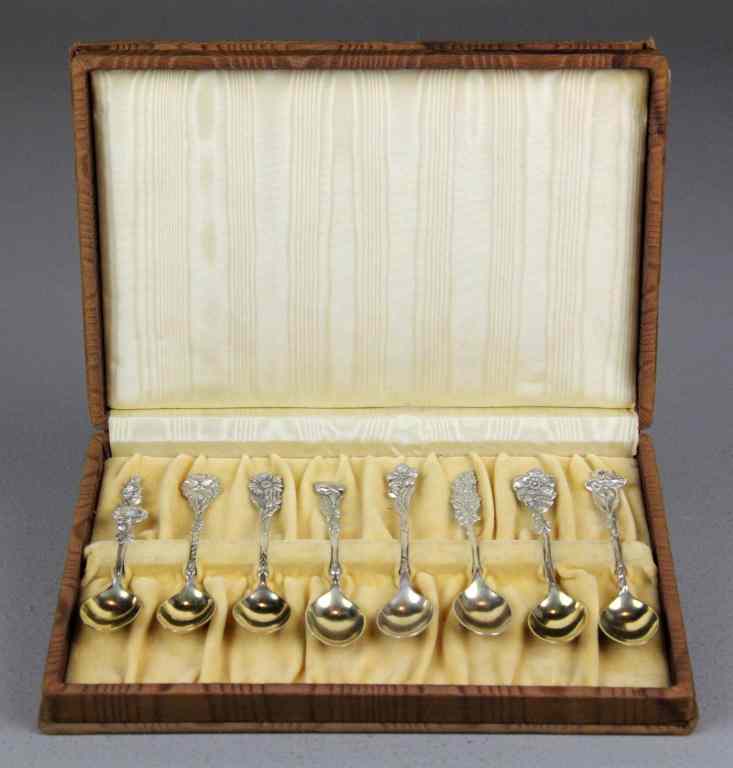 Appraisal: Sterling Demitasse Spoons w Floral HandlesEach one with a different