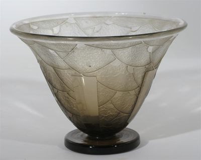 Appraisal: A Schneider acid etched glass vase flaring form on applied