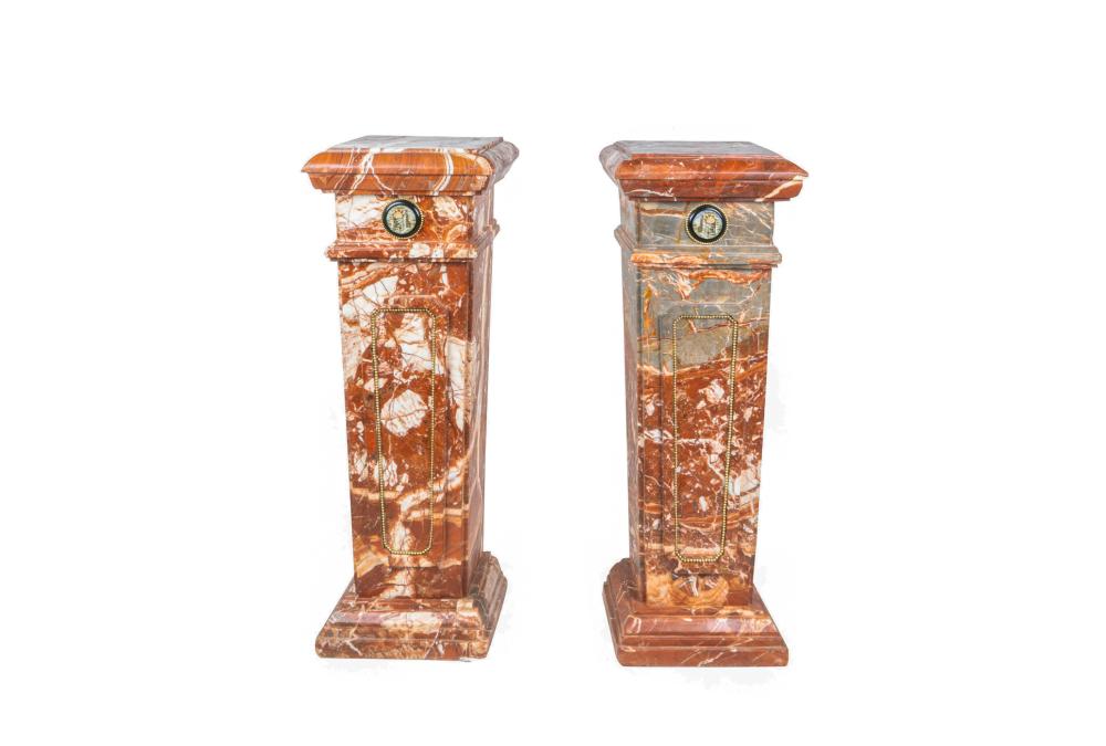 Appraisal: PAIR OF ITALIAN STYLE MICRO-MOSAIC MOUNTED MARBLE PEDESTALS th Century