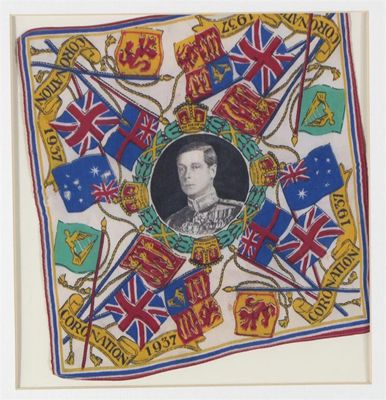 Appraisal: A coloured commemorative silk handkerchief depicting the coronation with central