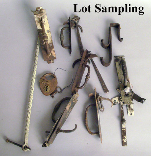 Appraisal: Group of wrought iron thumb latches and hardware early th