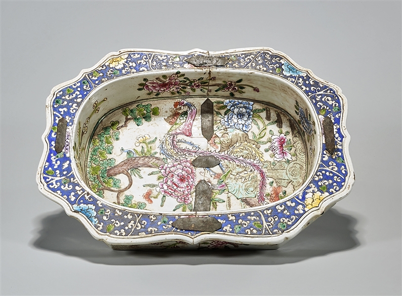 Appraisal: Chinese enameled porcelain basin with flower decoration x x approx