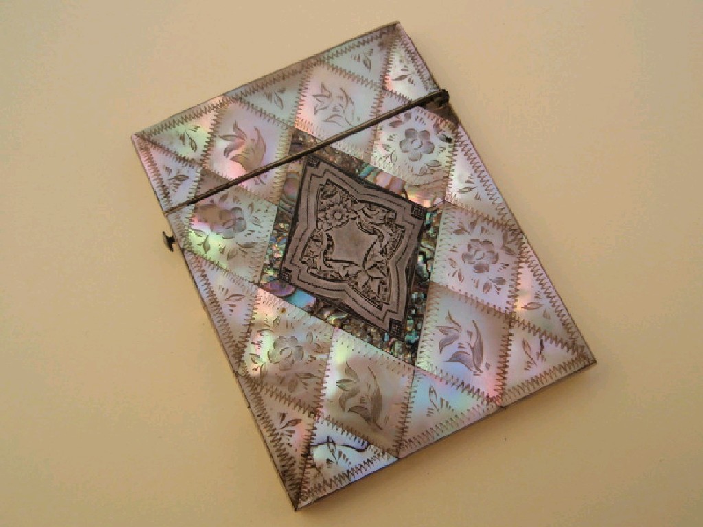 Appraisal: A Victorian mother of pearl covered card case with abalone