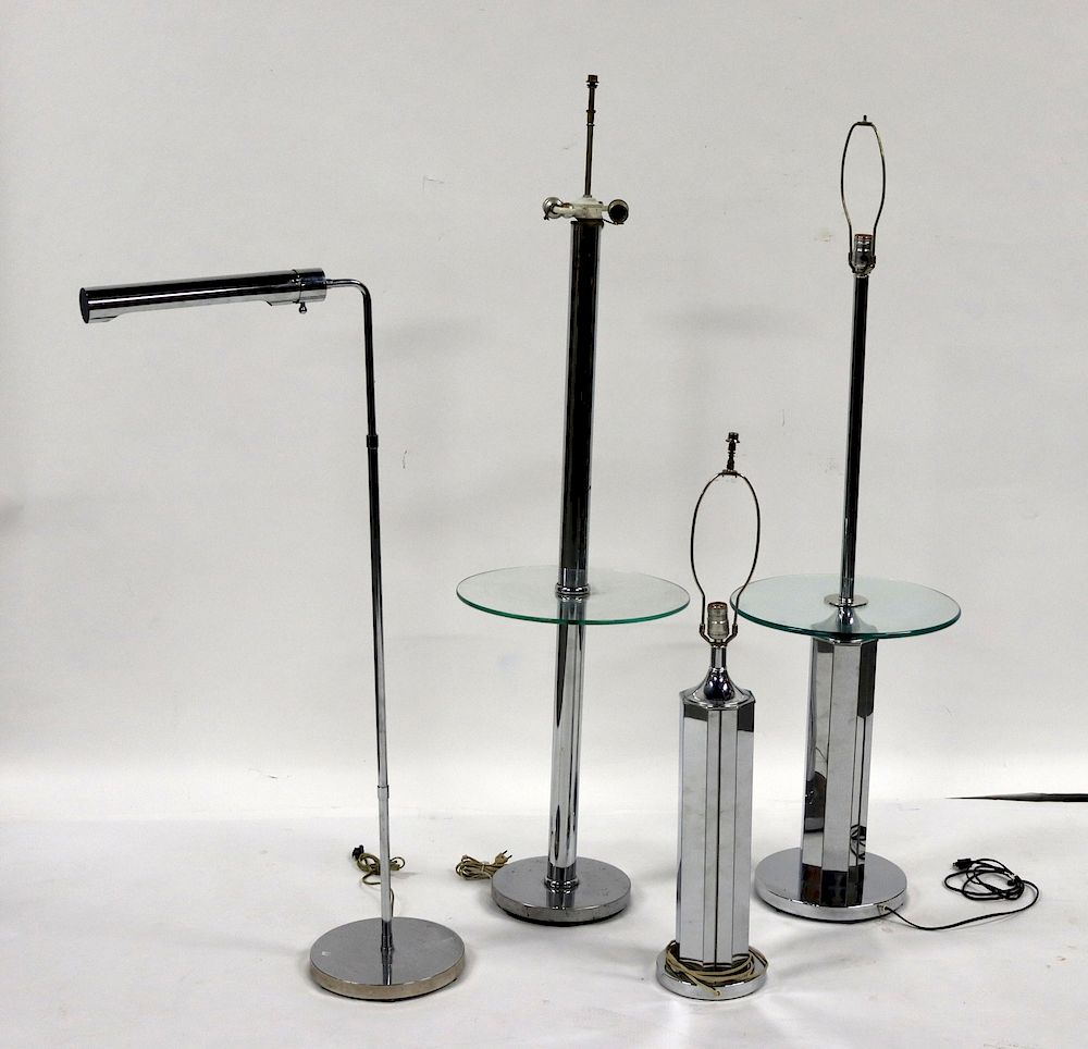 Appraisal: Midcentury Style Chrome Standing Lamps From a Stamford CT estate