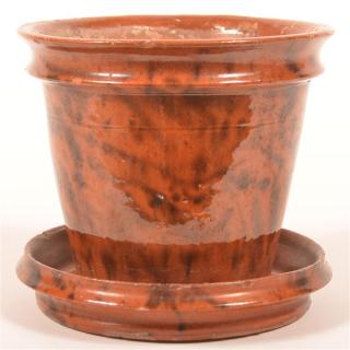 Appraisal: th Century Mottle Glazed Redware Flower Pot Molded rim tapered