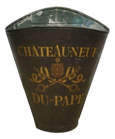 Appraisal: French paint decorated galvanized metal grape picker s hotte hod