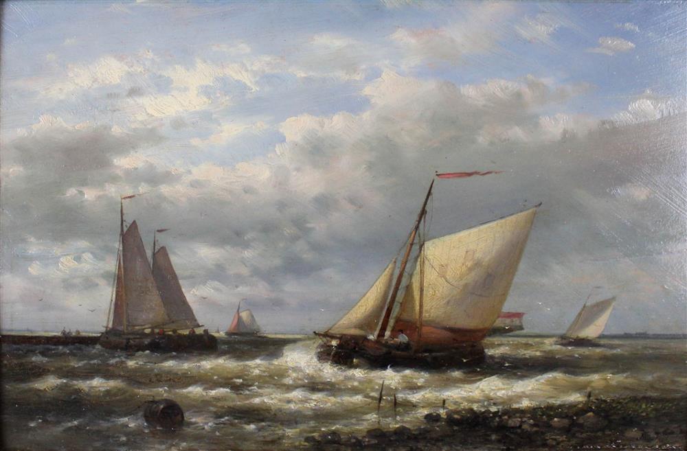 Appraisal: CIRCLE OF ABRAHAM HULK DUTCH - DUTCH BOATS Oil on