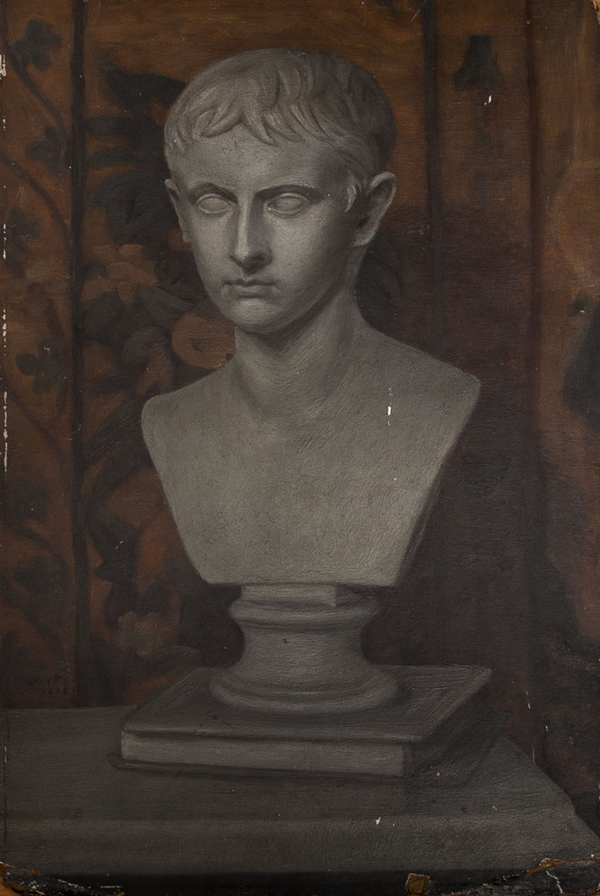 Appraisal: American School Study of a Marble Bust Oil on paperboard