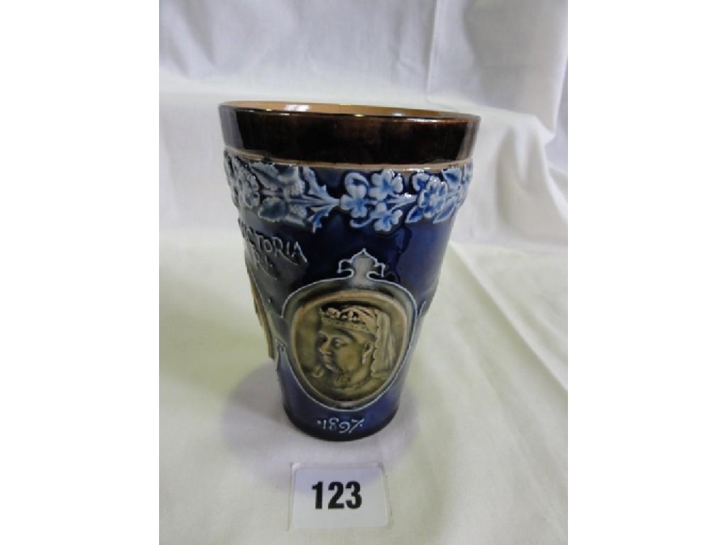 Appraisal: A Doulton Lambeth blue ground beaker commemorating the Diamond Jubilee