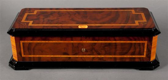 Appraisal: German partial ebonized stringer inlaid walnut music box with five