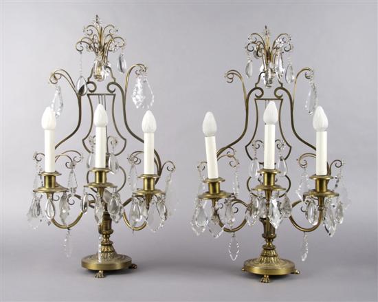 Appraisal: A Pair of Gilt Metal Three-Light Candelabra Height inches