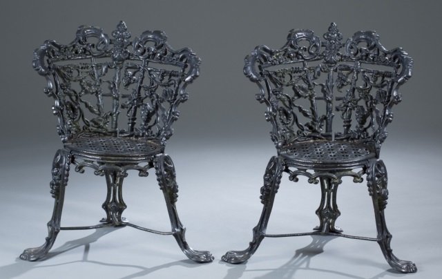 Appraisal: Pair of Iron Victorian Garden Chairs Painted Black Late th