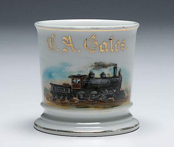 Appraisal: B OF L E RAILROAD ENGINEER'S OCCUPATIONAL SHAVING MUG porcelain