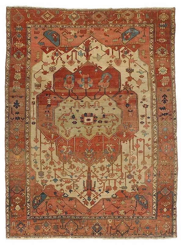 Appraisal: Serapi Carpet Persian ivory ground with large central medallion in