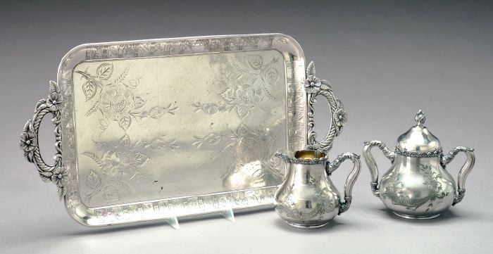 Appraisal: Three American Silverplate Table Articles consisting of an attractive Aurora