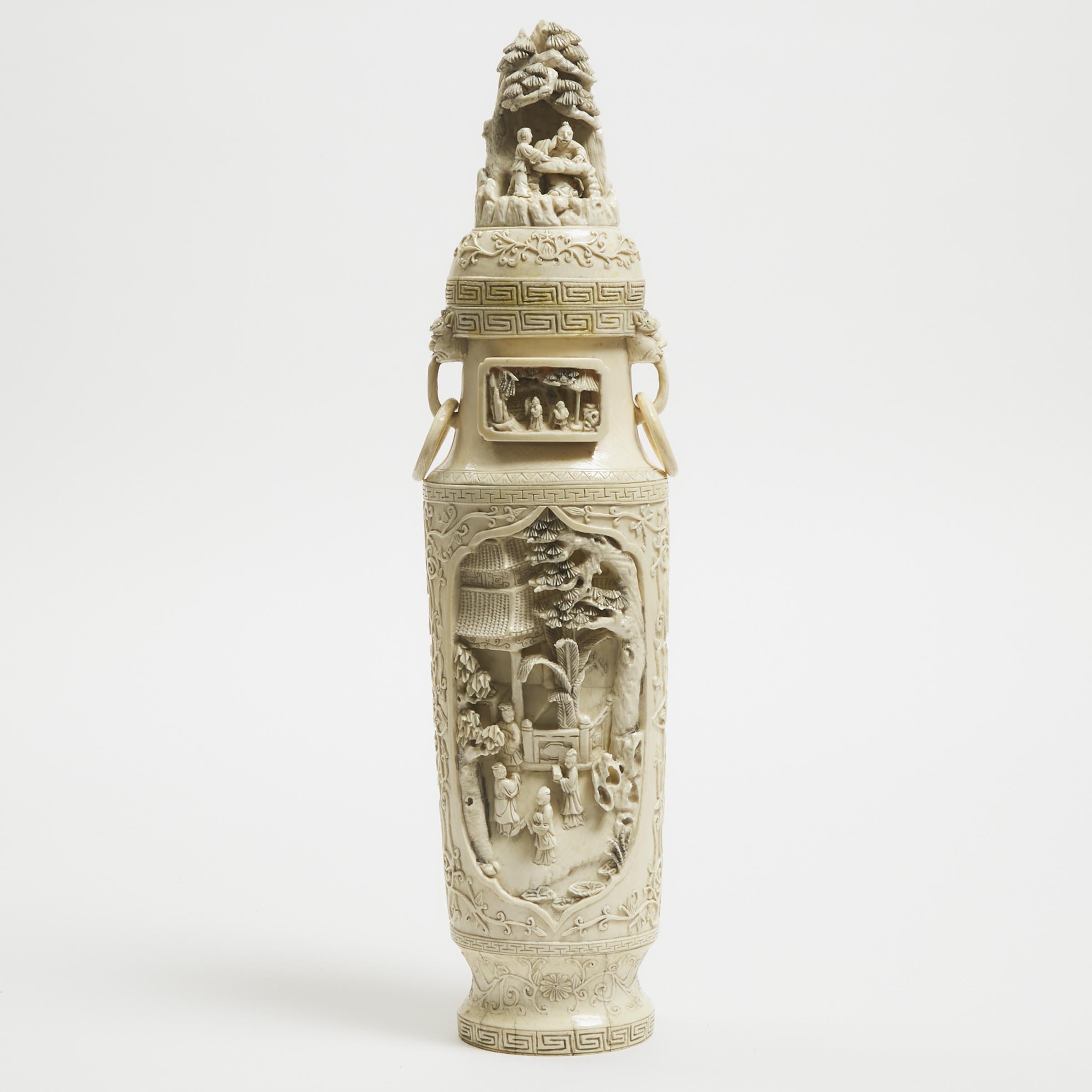 Appraisal: A Carved Ivory 'Figural Landscape' Vase and Cover Early th