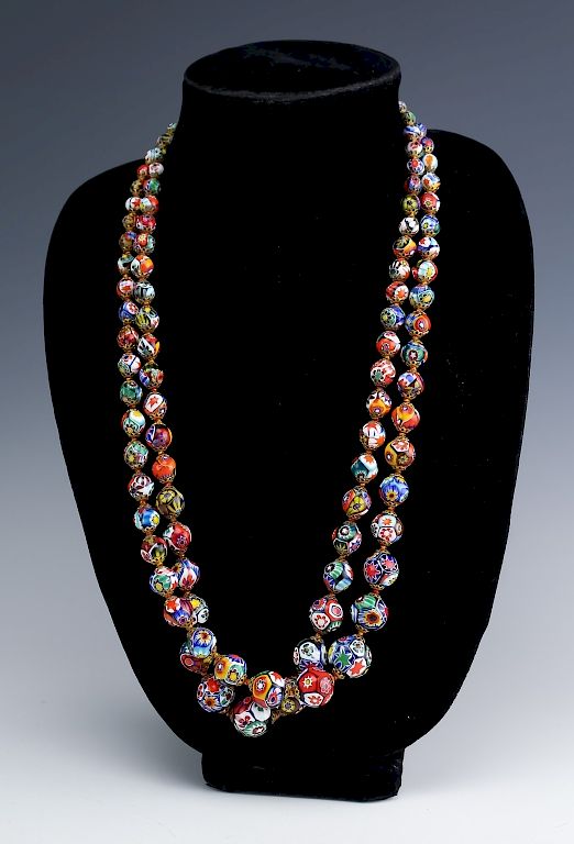 Appraisal: Italian Millefiori Murano Glass Bead Necklaces Pair of Italian Murano