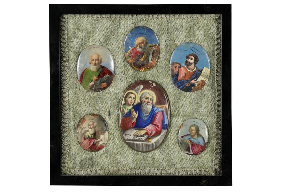 Appraisal: SIX RELIGIOUS MINIATURESin one frame Condition each with chipped losses