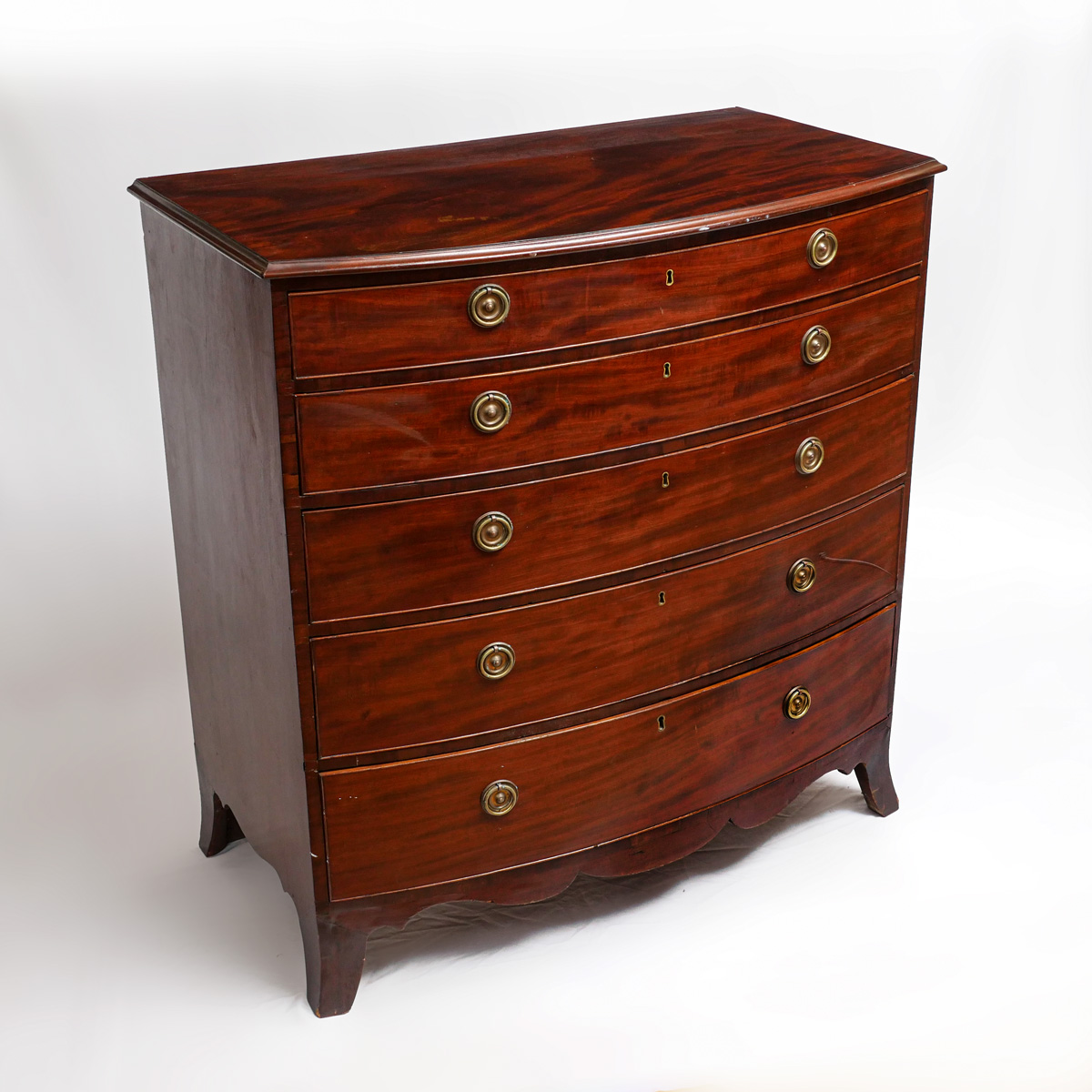 Appraisal: DRAWER HEPPLEWHITE CHEST Curved front Hepplewhite chest having graduated drawers