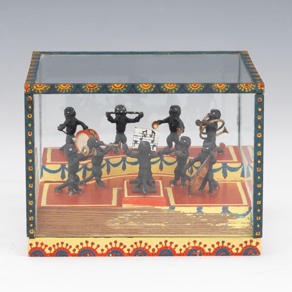 Appraisal: AUSTRIAN COLD PAINTED METAL AND WOOD BLACK POODLE ORCHESTRA IN