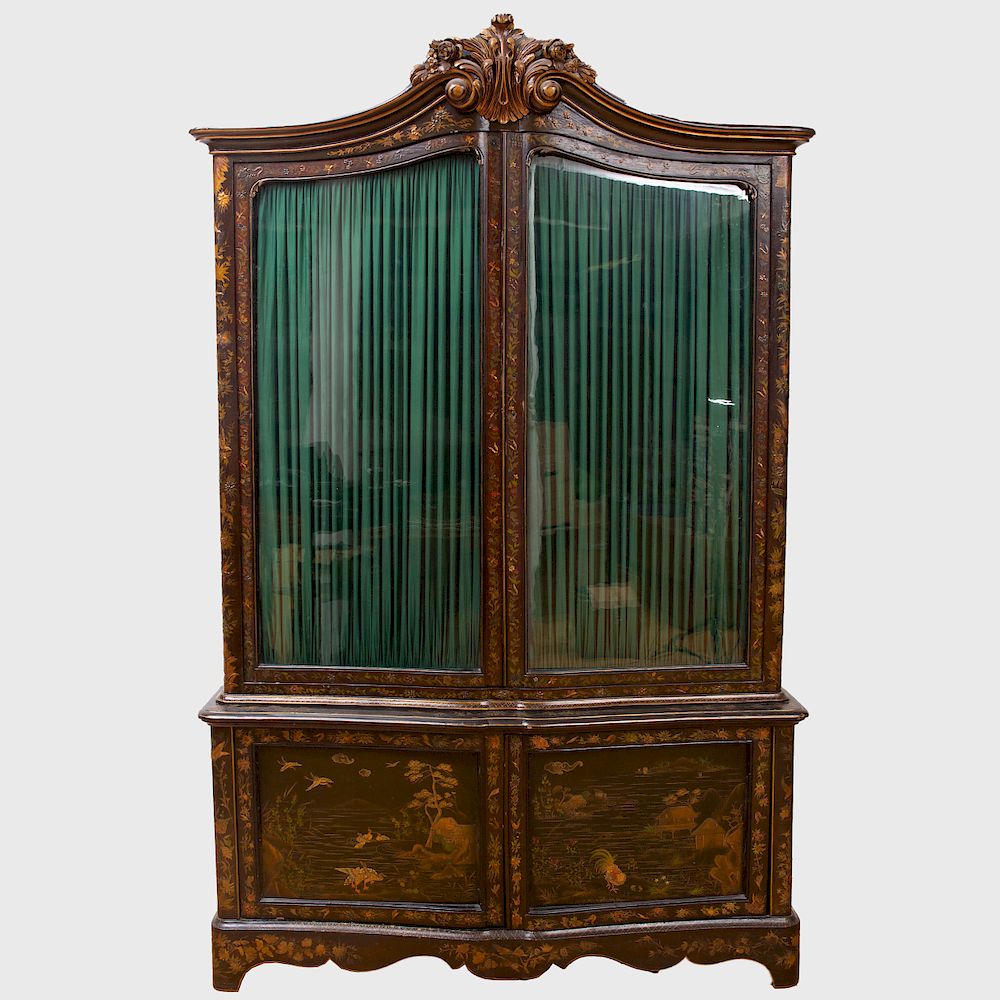 Appraisal: Large Continental Chinoiserie Decorated Wardrobe In two parts the upper