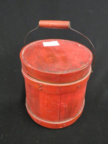 Appraisal: Antique Wooden Firkin Box red paint great size