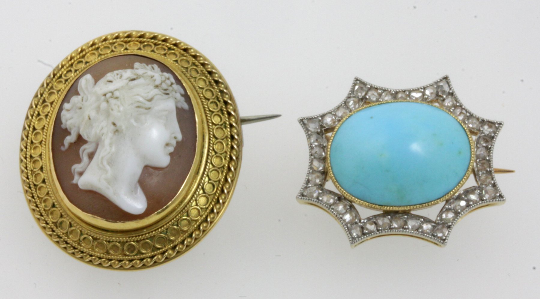 Appraisal: A turquoise and diamond brooch the oval turquoise to a