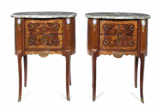 Appraisal: A Pair of Louis XV Style Marquetry and Jasperware Inset