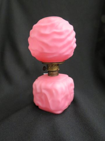 Appraisal: Miniature Art Glass Oil Lamp pink satin drapery by Consolidated