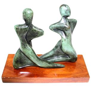 Appraisal: Signed Modern Bronze Sculpture Signed Modern Bronze Sculpture Features two